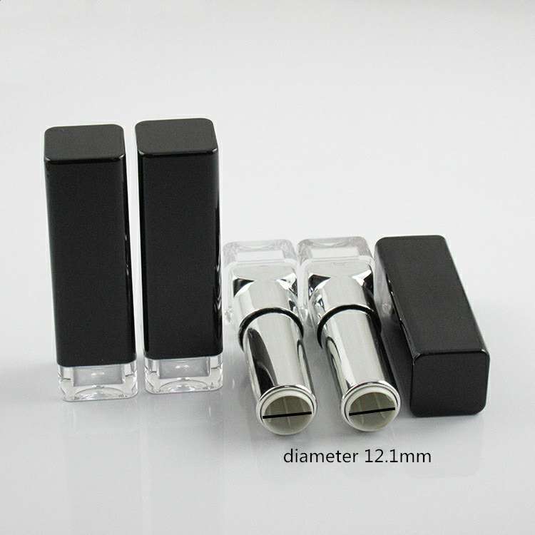 Luxury Black cap Clear Bottom Inner diameter 12.1mm lip balm Empty Plastic Square Lipstick tube for diy make up